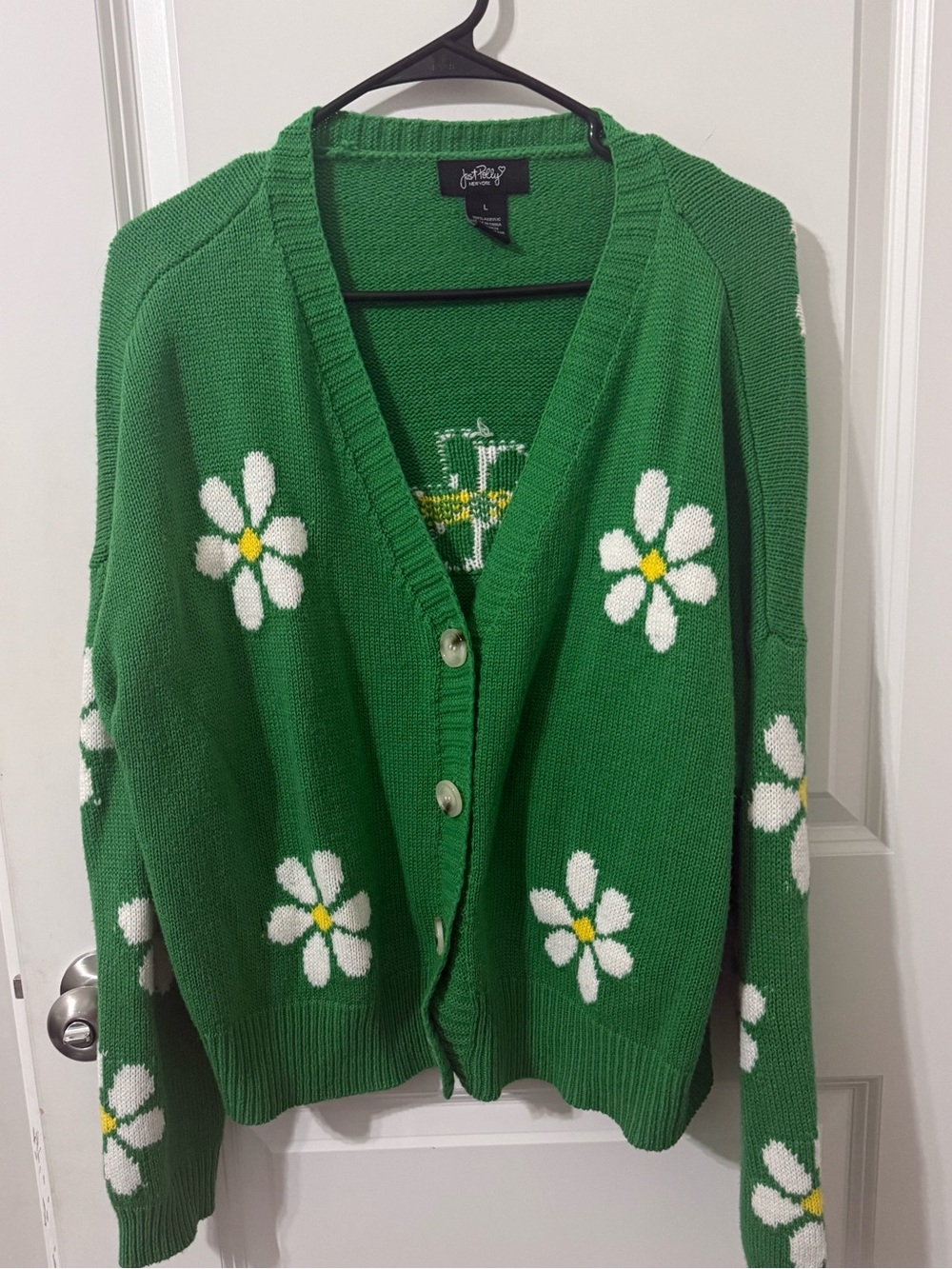 Just Polly Green Daisy Knit Cardigan Sweater